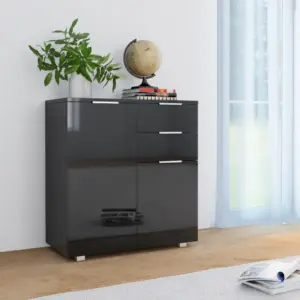 Kõrgläikega must tehispuidust puhvetkapp, 2 sahtlit ja 2 ust, 71 x 35 x 80 cm