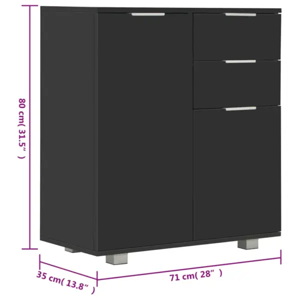 Kõrgläikega must tehispuidust puhvetkapp, 2 sahtlit ja 2 ust, 71 x 35 x 80 cm – 9