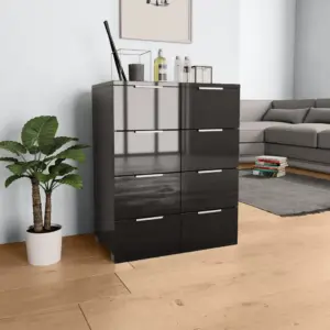 Kõrgläikega must puhvetkapp, 8 sahtliga, 60 x 35 x 80 cm