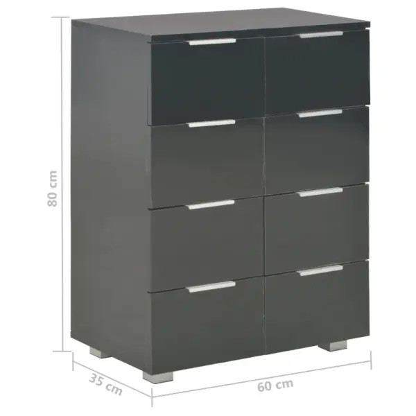 Kõrgläikega must puhvetkapp, 8 sahtliga, 60 x 35 x 80 cm – 9