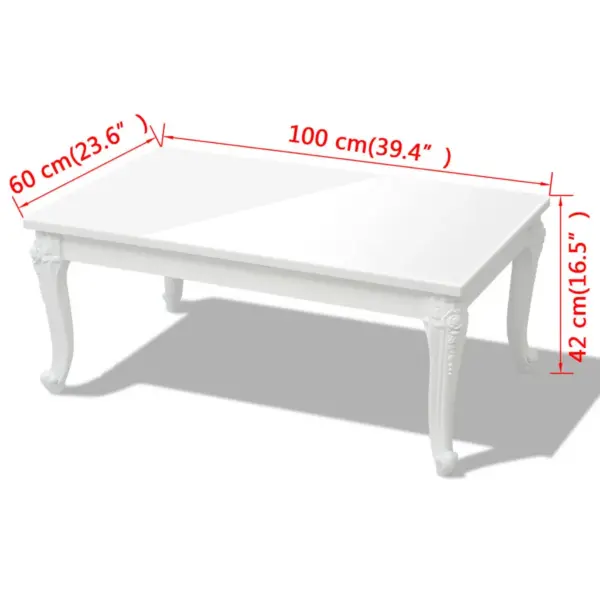 Kõrgläikega valge ristkülikukujuline kohvilaud, MDF, 100 x 60 x 42 cm - 5