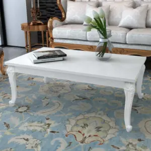 Kõrgläikega valge ristkülikukujuline kohvilaud, MDF, 115 x 65 x 42 cm