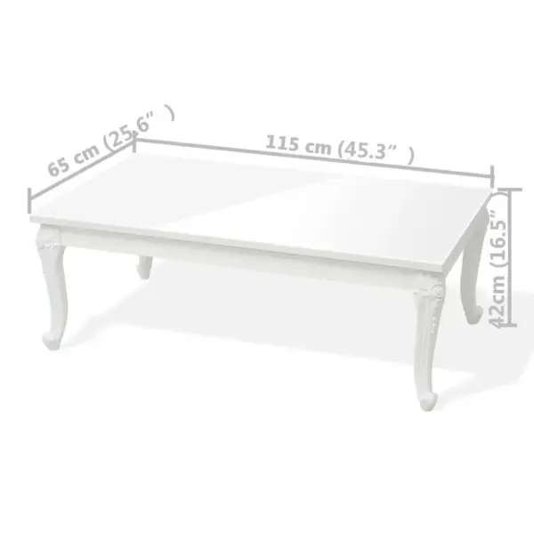 Kõrgläikega valge ristkülikukujuline kohvilaud, MDF, 115 x 65 x 42 cm - 5