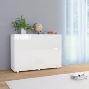 Kõrgläikega valge puhvetkapp 2 sahtli ja 3 uksega, 107 x 35 x 80,5 cm
