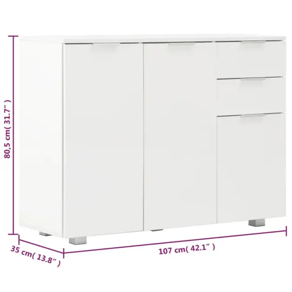 Kõrgläikega valge puhvetkapp 2 sahtli ja 3 uksega, 107 x 35 x 80,5 cm – 8