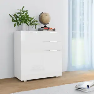 Kõrgläikega valge puhvetkapp 2 sahtli ja 2 uksega, tehispuit, 71 x 35 x 80 cm