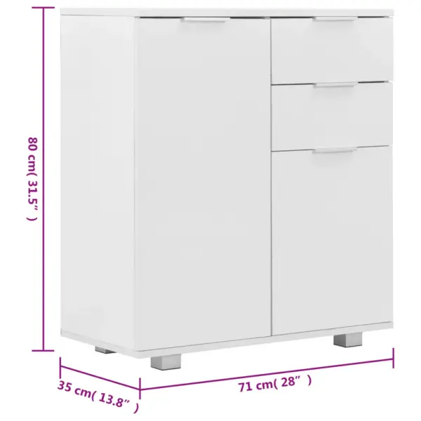 Kõrgläikega valge puhvetkapp 2 sahtli ja 2 uksega, tehispuit, 71 x 35 x 80 cm – 9