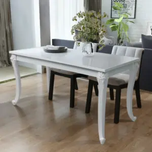 Söögilaud kõrgläikega valge MDF lauaplaadi ja plastjalgadega, 116 x 66 x 76 cm