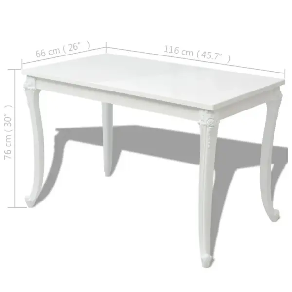 Söögilaud kõrgläikega valge MDF lauaplaadi ja plastjalgadega, 116 x 66 x 76 cm – 5