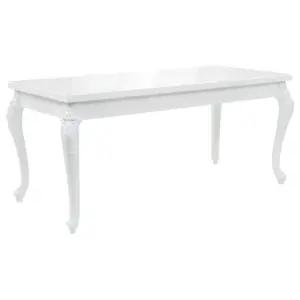 Kõrgläikega valge söögilaud MDF-lauaplaadi ja plastist jalgadega, 179 x 89 x 81 cm