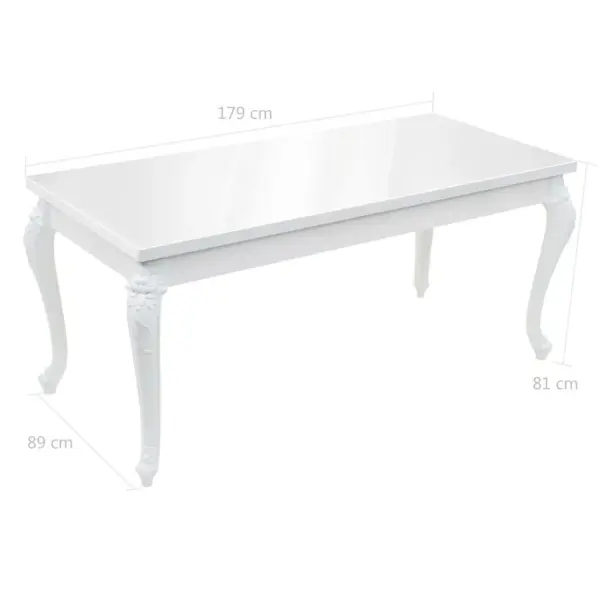 Kõrgläikega valge söögilaud MDF-lauaplaadi ja plastist jalgadega, 179 x 89 x 81 cm - 9