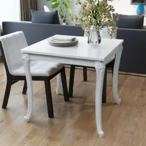 Kõrgläikega valge kandiline söögilaud, MDF lauaplaat, 80 x 80 x 76 cm