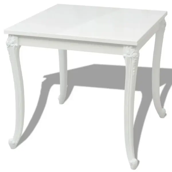 Kõrgläikega valge kandiline söögilaud, MDF lauaplaat, 80 x 80 x 76 cm – 2