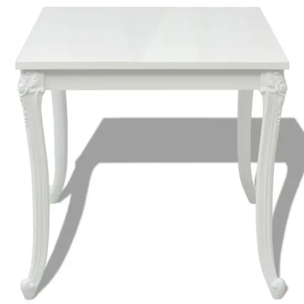 Kõrgläikega valge kandiline söögilaud, MDF lauaplaat, 80 x 80 x 76 cm – 3