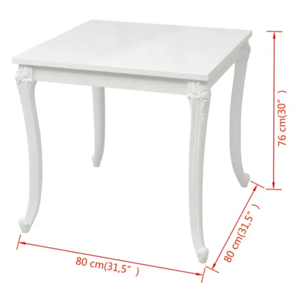 Kõrgläikega valge kandiline söögilaud, MDF lauaplaat, 80 x 80 x 76 cm – 5