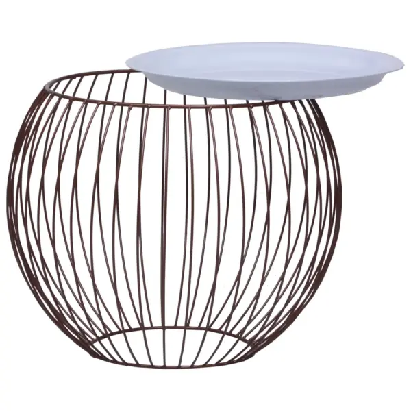 Korvdisainiga kohvilaud hoiukorviga, kuldne metallraam ja valge MDF-pealne, Ø 41 x 33 cm - 2