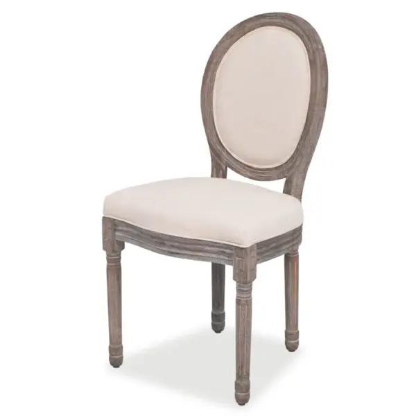 Söögitoolid linase kattega, 2 tk, kreemjad, kasepuidust raam, 50 x 56 x 95,5 cm – 2