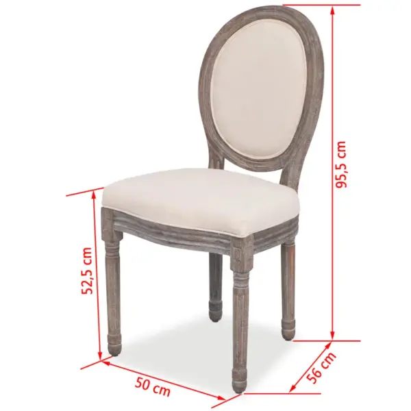 Söögitoolid linase kattega, 2 tk, kreemjad, kasepuidust raam, 50 x 56 x 95,5 cm – 7