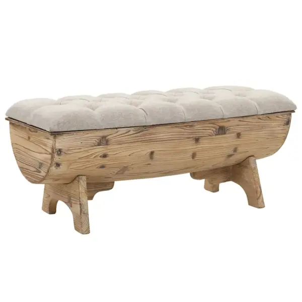 Maalähedane hoiupink kuusepuidust ja kangast, kreemjas/pruun, 103 x 51 x 44 cm – 2