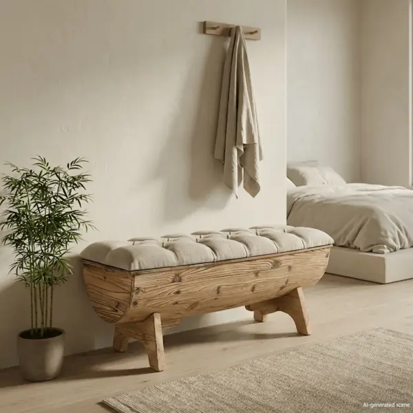 Maalähedane hoiupink kuusepuidust ja kangast, kreemjas/pruun, 103 x 51 x 44 cm – 3