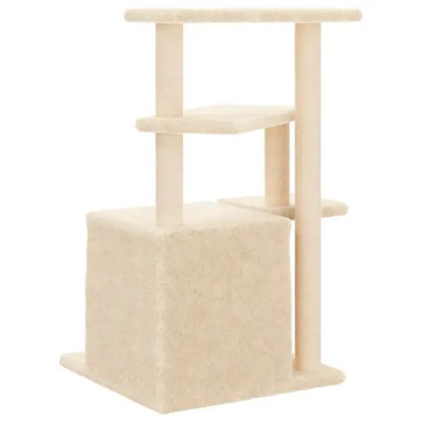 Mitmetasandiline kassimaja sisalpostidega, kreemjasvalge, 59,5 x 59 x 83,5 cm - 6