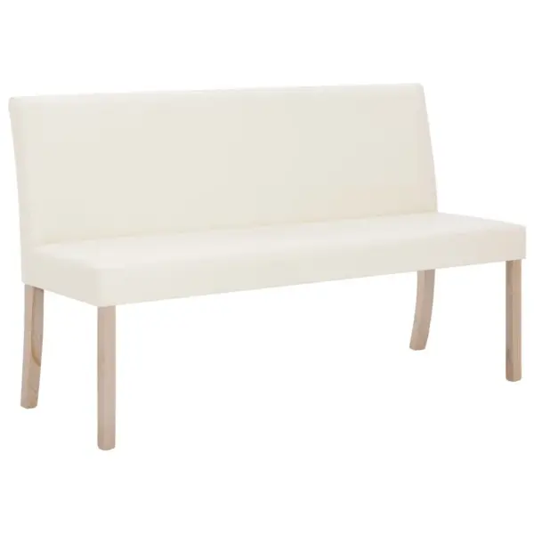 Polsterdatud esikupink seljatoega, kreemjas kunstnahk, männipuidust raam, 139,5 cm – 2