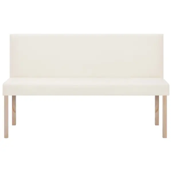 Polsterdatud esikupink seljatoega, kreemjas kunstnahk, männipuidust raam, 139,5 cm – 3