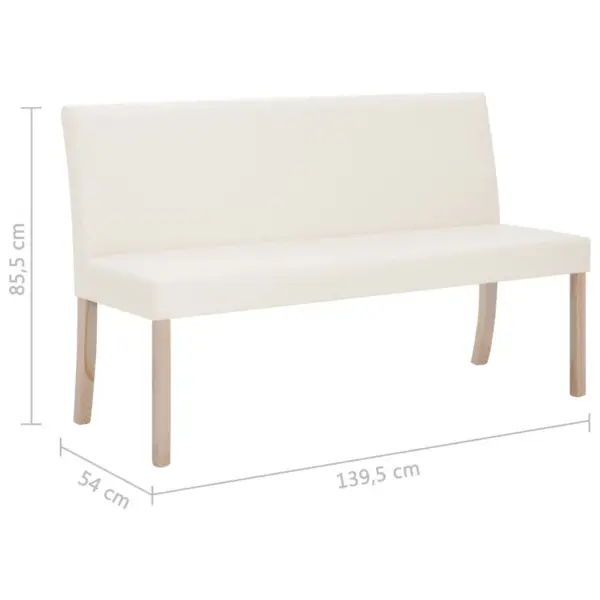 Polsterdatud esikupink seljatoega, kreemjas kunstnahk, männipuidust raam, 139,5 cm – 8
