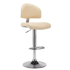 Kreemjasvalge baaripukk seljatoega, kunstnahk, gaasitõste ja 360° pöördega, 43 x 47 x 98–119 cm
