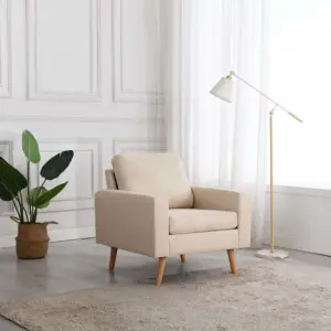 Kreemjasvalge kangast tugitool puitraamiga, 77 x 71 x 80 cm