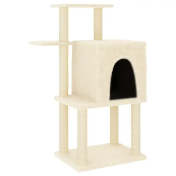Mitmetasandiline kassimaja sisalpostidega, kreemjasvalge, 60,5 x 47,5 x 97 cm – 2