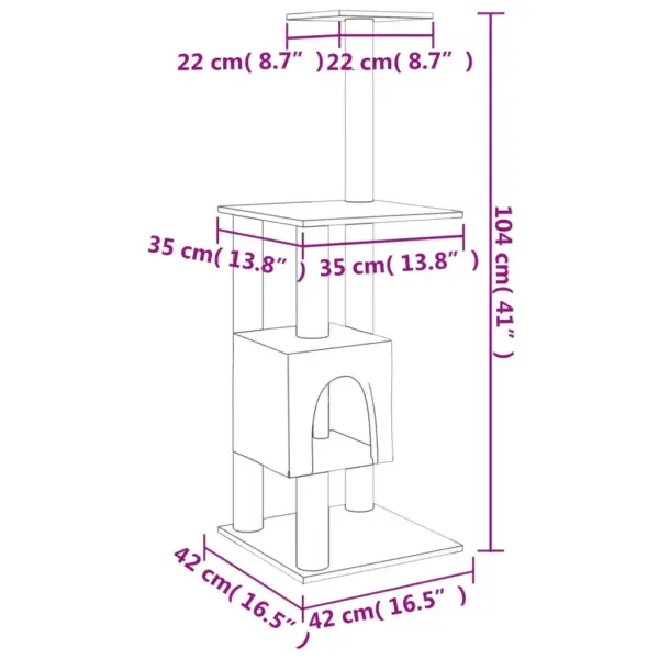 Kreemjasvalge kassipuu majakese ja sisalpostidega, 104 cm – 6