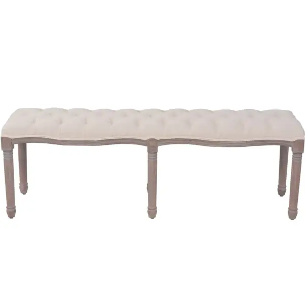 Polsterdatud esikupink linase kattega, täispuidust raamiga, kreemjasvalge, 150 x 40 x 48 cm – 2