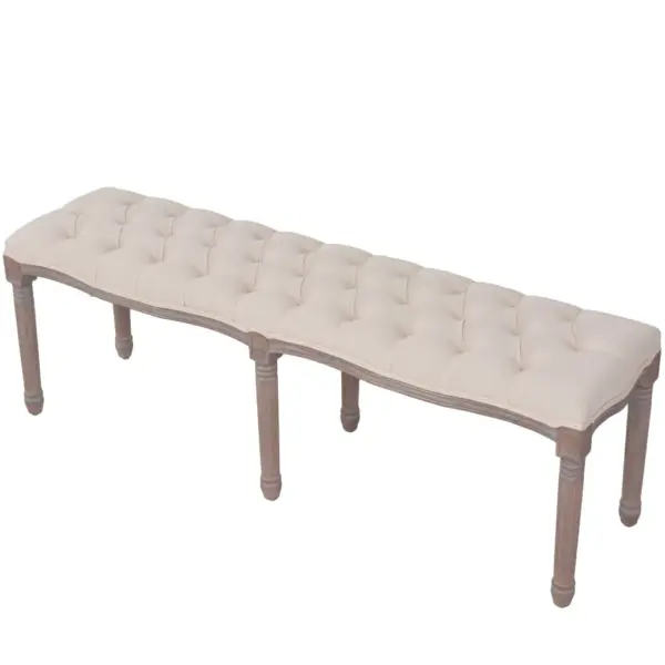 Polsterdatud esikupink linase kattega, täispuidust raamiga, kreemjasvalge, 150 x 40 x 48 cm – 3