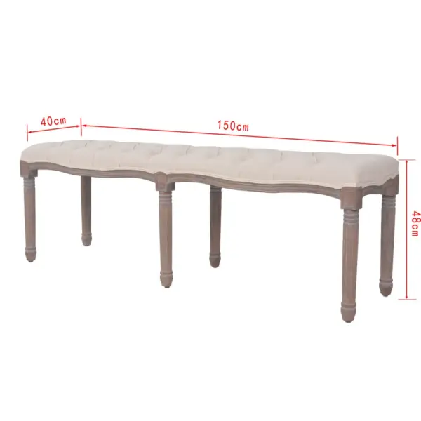 Polsterdatud esikupink linase kattega, täispuidust raamiga, kreemjasvalge, 150 x 40 x 48 cm – 7