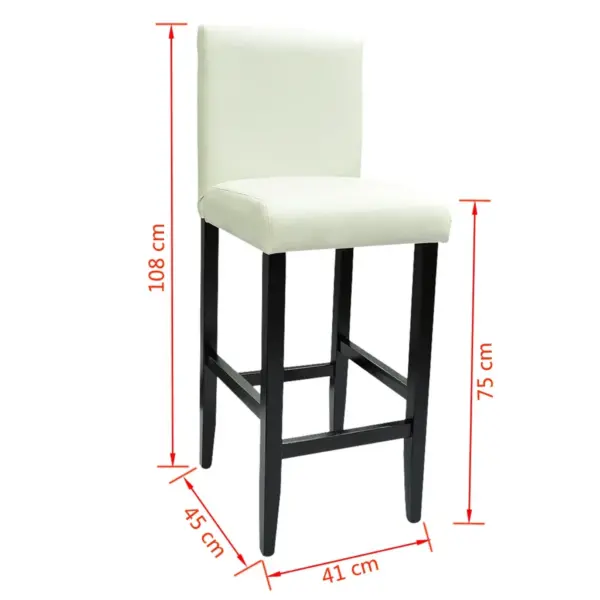 Seljatoega baaritoolid 6 tk, kreemjasvalge kunstnahk, mustad puidust jalad, 41 x 45 x 108 cm – 5