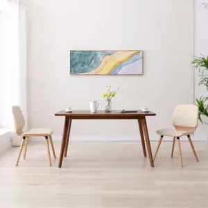 Kreemjasvalged kunstnahast söögitoolid painutatud puitraamiga, 2 tk