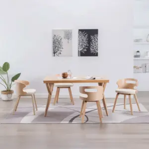 Kreemjasvalged kunstnahast söögitoolid painutatud puidust raamiga, 4 tk, 48 x 49 x 68 cm
