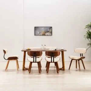 Kreemjasvalged kunstnahast söögitoolid painutatud puitraamiga, 6 tk, 51,5 x 54 x 78 cm