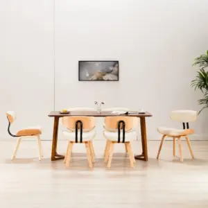 Kreemjasvalged kunstnahast söögitoolid painutatud puidust raamiga, 6 tk