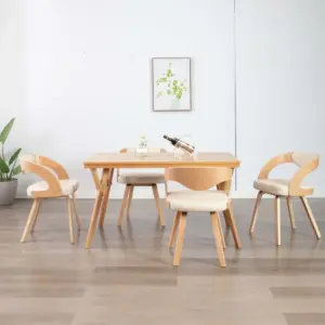 Söögitoolid 4 tk, kreemjasvalge kunstnahk, painutatud puitraamiga