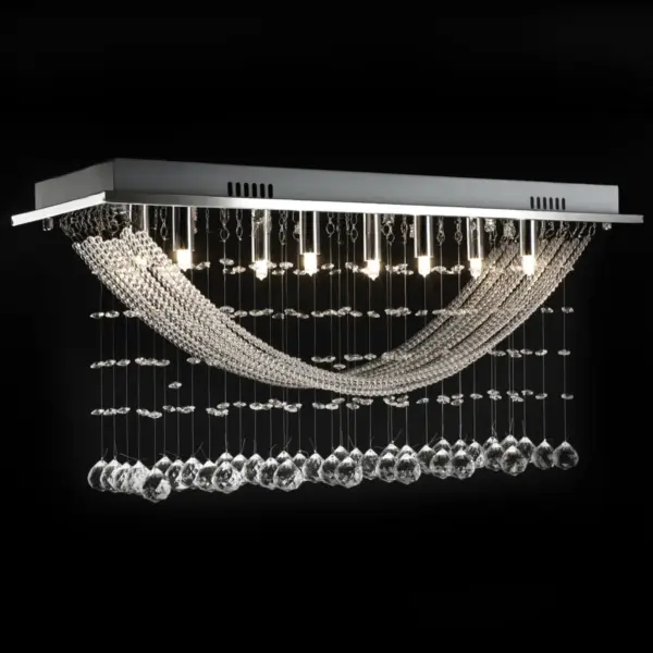 Kristallidega laelamp 8xG9 metallraamiga, kroom, 70 x 25 x 29 cm - 8