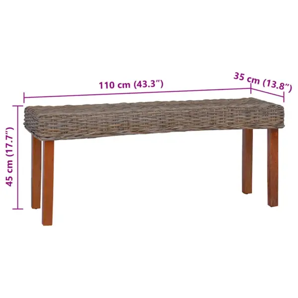 Esikupink kubu rotangist ja mahagonpuidust jalgadega, 110 cm, pruun – 6