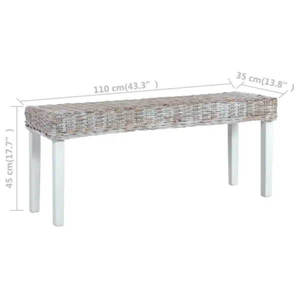 Kubu rotangist esikupink valge mahagonipuidust jalgadega, 110 cm – 6