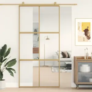 Läbipaistev ESG-klaasist liuguks kuldse alumiiniumraamiga, 102,5 x 205 cm