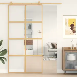 Kuldne klaasist liuguks alumiiniumraamiga, 102,5 x 205 cm, läbipaistev ESG-klaas