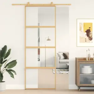Läbipaistev klaasist liuguks kuldse alumiiniumraamiga, 76 x 205 cm
