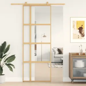 Kuldne klaasliuguks läbipaistva ESG-klaasiga, 76 x 205 cm, alumiiniumraamiga