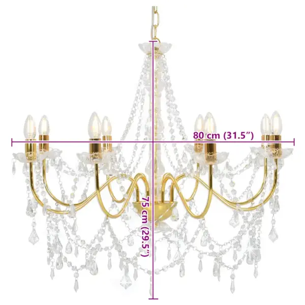 Kristallhelmestega lühter, kuldne metallraam, 8 x E14, 80 x 75 cm – 8