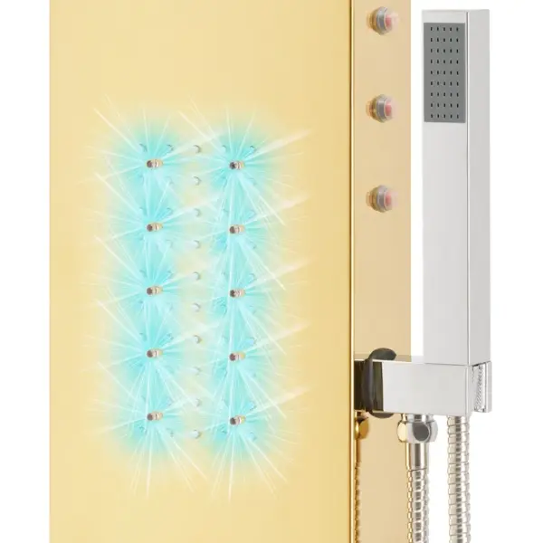 Kuldne termostaatne LED-dušipaneel, kumer roostevabast terasest, 20 x 44 x 130 cm – 11